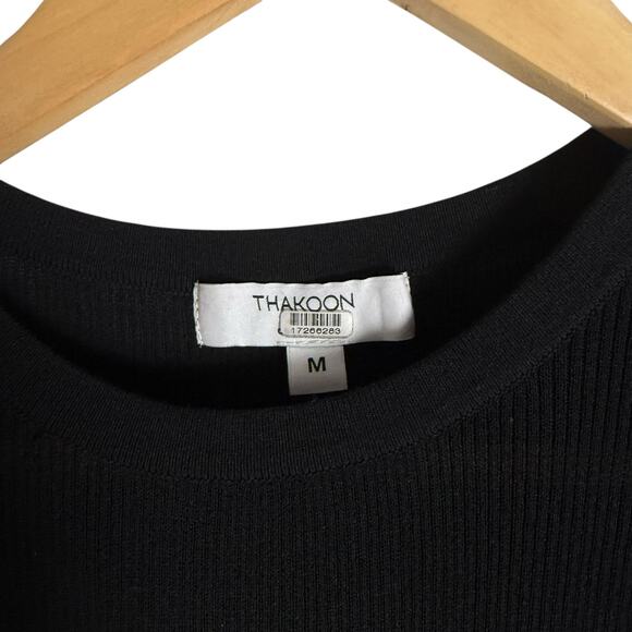 Thakoon Black Drop Waist Long Sleeve Knit A-Line Minimalist Midi Dress Size M - Picture 7 of 14